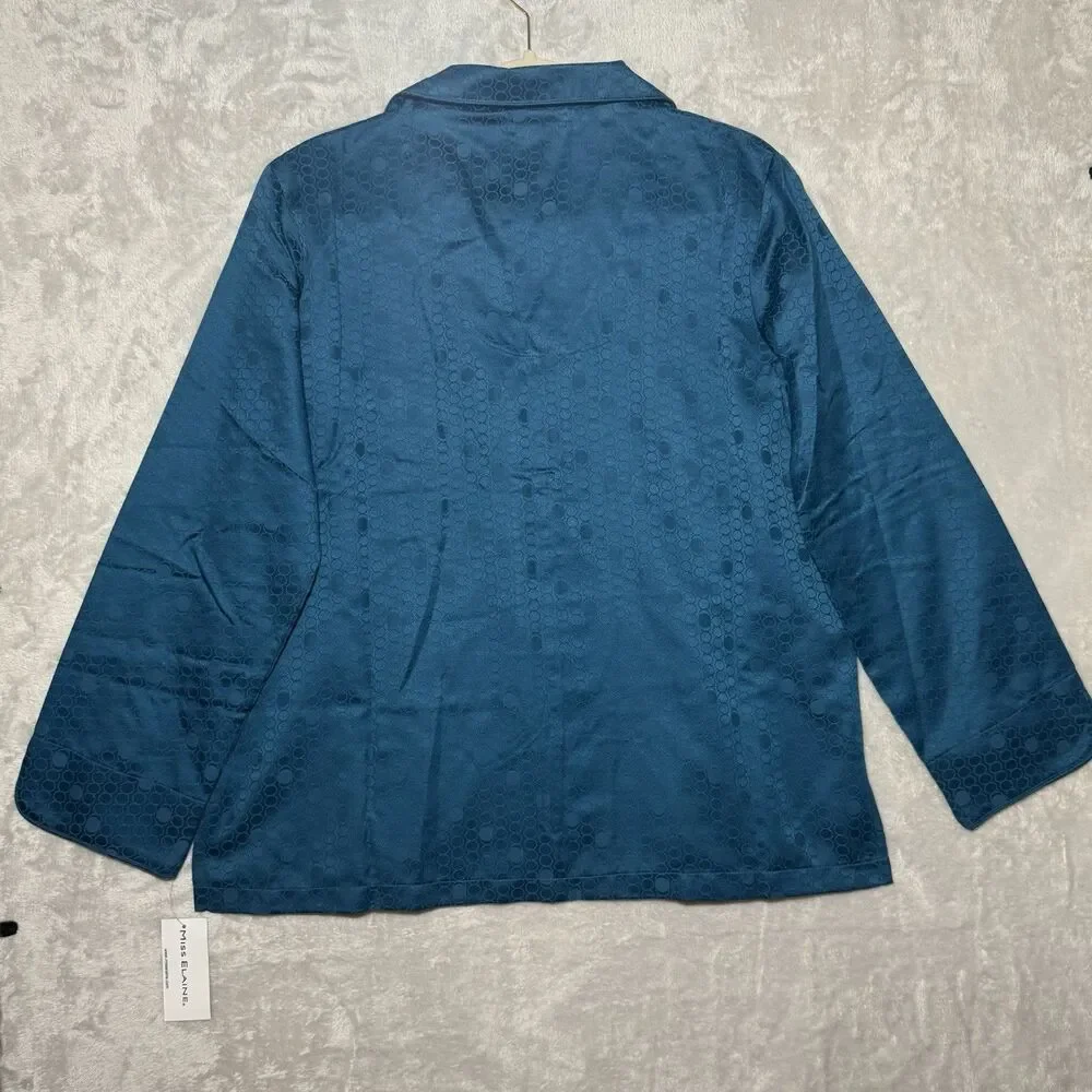 Miss Elaine Teal Long Sleeve Button Up Top & Pants Pajamas Set Women Size S NWT